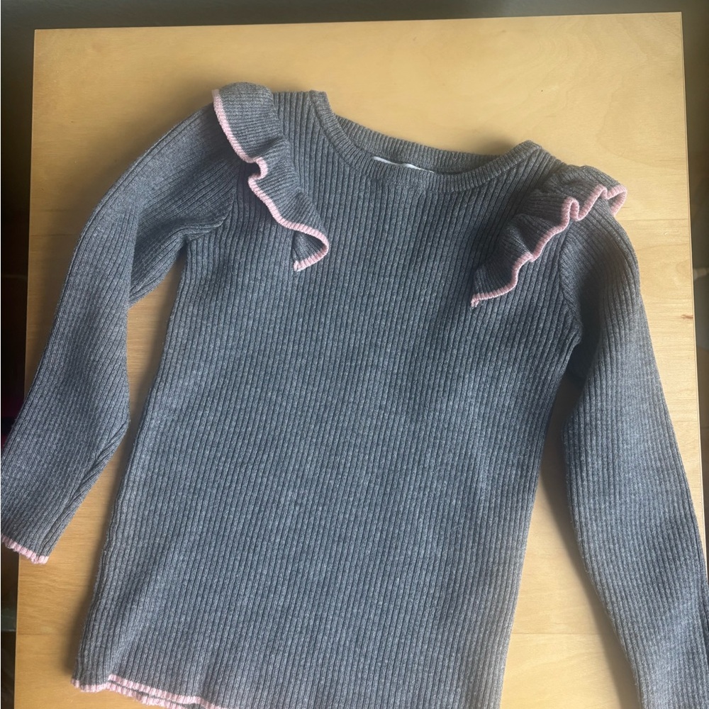 Primark Charcoal Knit Sweater with Pink Ruffle Trim